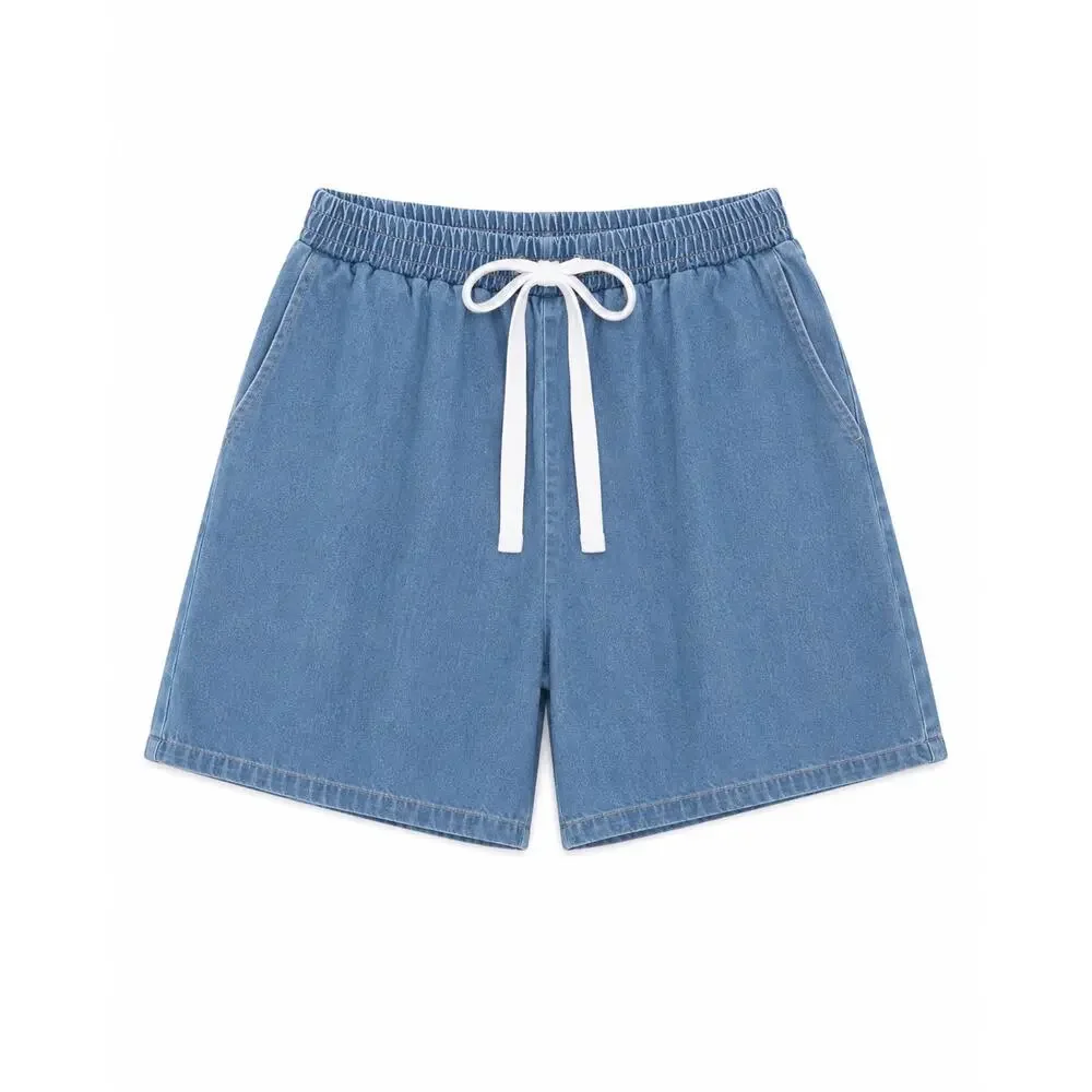 THE FIFTH LABEL Drawstring Denim Jean Long Shorts